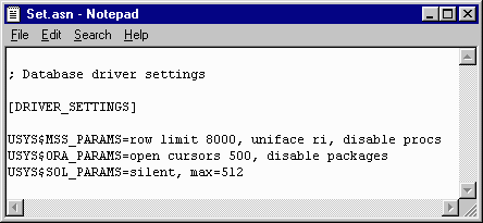 The content of the DRIVER_SETTINGS section in an example ASN file.